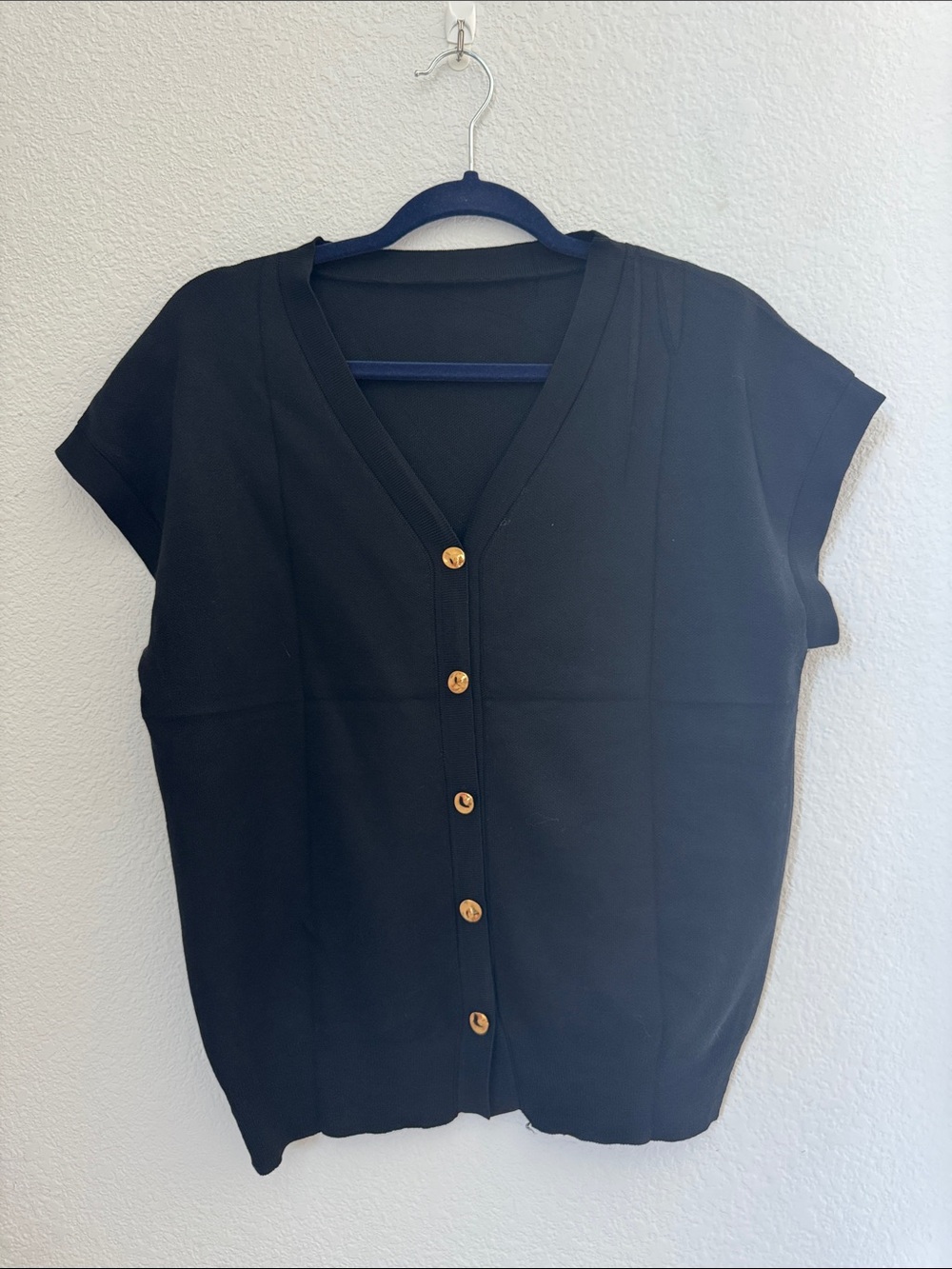Black V-Neck Button Front Women's Top
